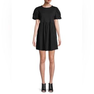 NWT Avec Les Filles Black Eyelet Puff Sleeve Mini Dress